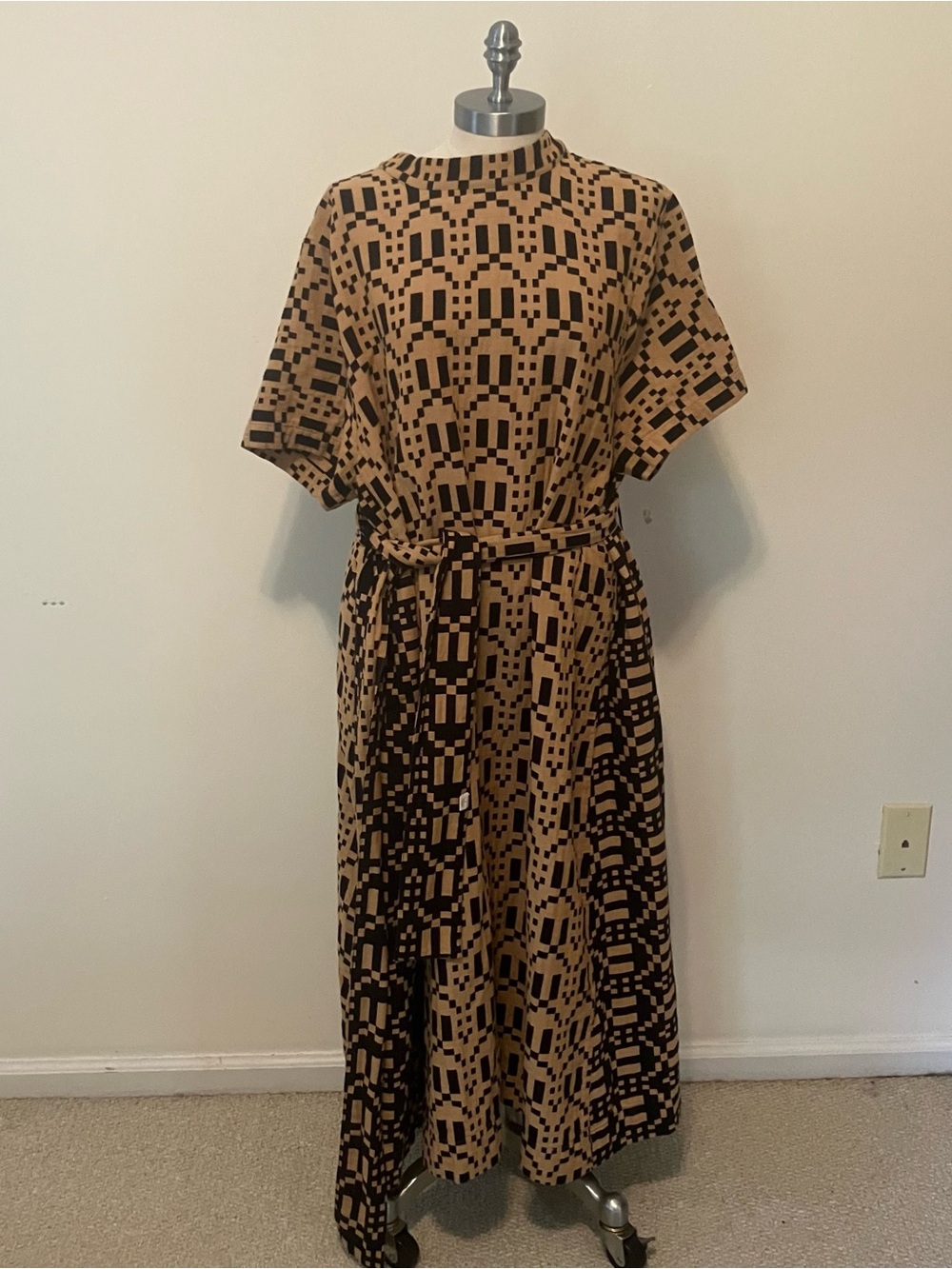 Ace & Jig Margaret Dress Pecan Sz. 1x Brown Geometric Long Doublecloth A-Line